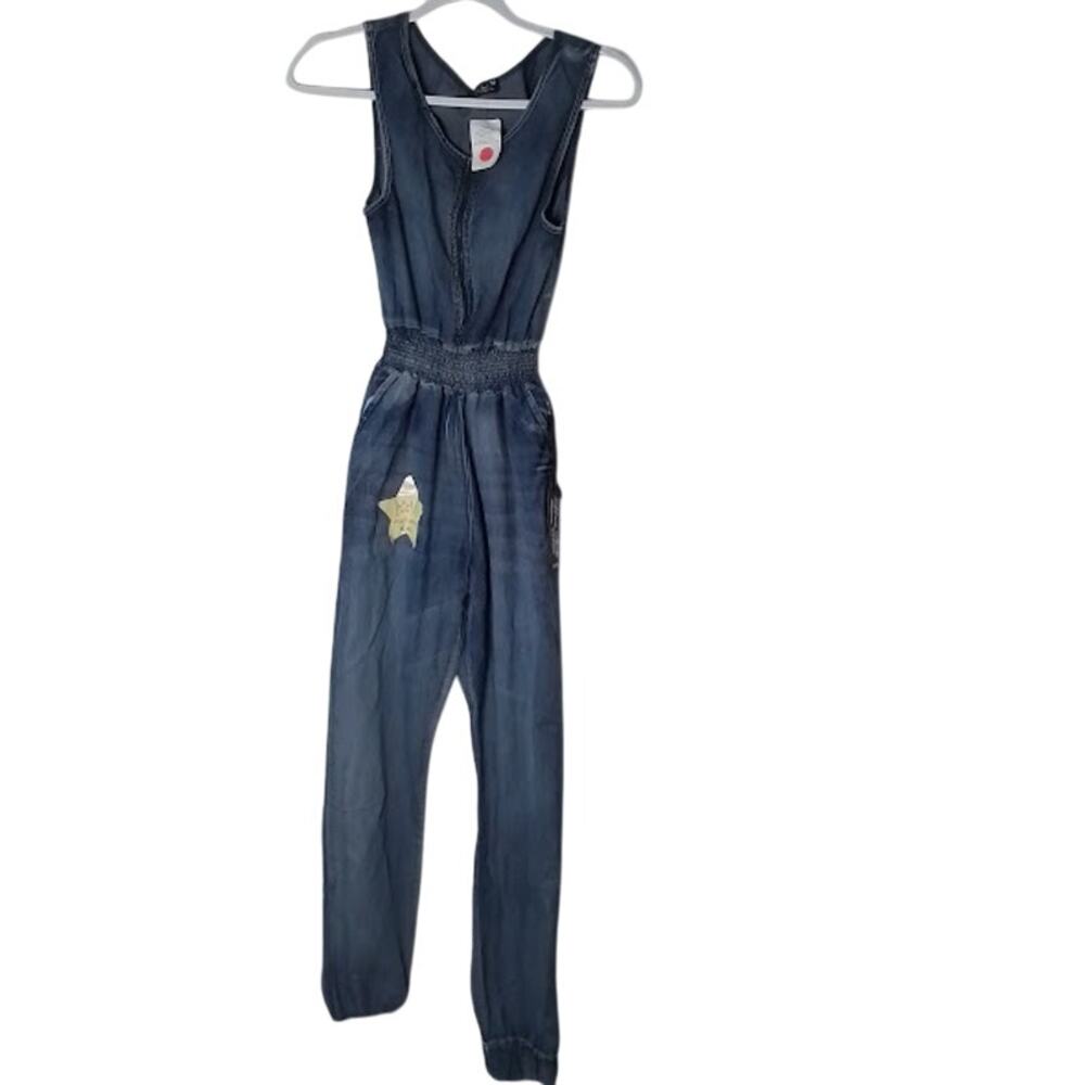 Roma Studio‎ Denim Jogger Jumpsuit Sleeveless Zip Front Girls XL NWT